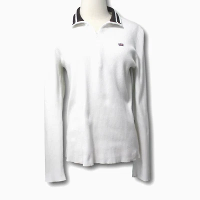 Pantalones de mezclilla polo acanalados blancos Ralph Lauren (XL) con cremallera 1/4 para mujer Foto 1 de 4