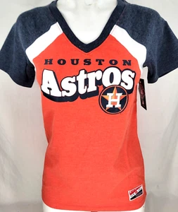 NEW Houston Astros MLB New Era Heathered Orange SS V-Neck Shirt Women's S - Picture 1 of 9