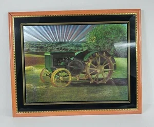 Green tractor picture 20"×16.25" Possibly John Deere Model D on Steel - Picture 1 of 9