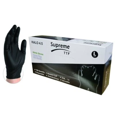DISPOSABLE NITRILE GLOVES 100 % POWDER FREE LATEX FREE BLACK OR BLUE - Image 1 of 4