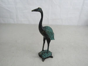 Messing/Bronze bemalt Kranich stehend auf Schildkröte Figur 7 1/8" groß - Bild 1 von 13