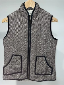 Women's Sz Large Lined Brown Herringbone Vest Horse Girl Equestrian Full Zip - Picture 1 of 9