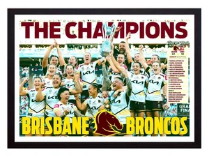 Framed 2025 Brisbane Broncos NRLW Premiers Rugby League Poster - 62cm x 44.5cm - Picture 1 of 4