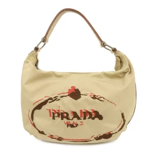 PRADA Logo Nylon Leather Shoulder Bag Hand Bag Beige BR3315 Authentic Used F/S - Picture 1 of 24