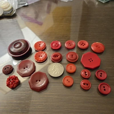 20 Antique Vintage Celluloid Plastic RED Sewing Buttons - Image 1 of 4
