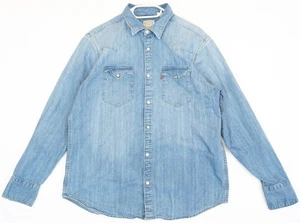 Camisa de mezclilla Levi's azul perla a presión azul claro desteñida para hombre calce ajustado L - Imagen 1 de 5