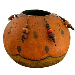 Vintage Hollow Carved Gourd with Beads 5” Diameter - Picture 1 of 8