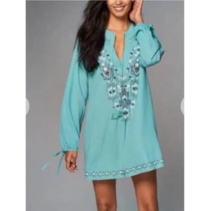 Abercrombie & Fitch Türkis Perlen Kleid Boho Shirtkleid Größe L - Bild 1 von 6