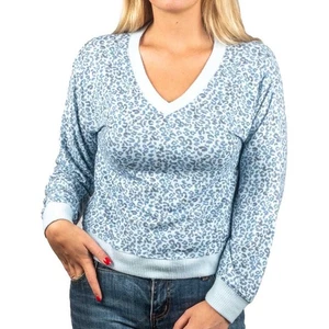 Nuevo con etiquetas Suéter Lucky Brand Azul Claro Estampado Leopardo Cuello en V - Grande para Mujer - Imagen 1 de 7