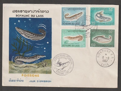 Laos FDC Cover Cachet 1967 Scott 148-151 Fish - Image 1 of 2