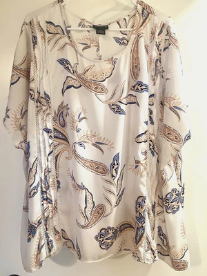 Liz Claiborne Semi-Sheer Paisley Floral Blouse Tunic  3X  Pleat/Lace Layering - Image 1 of 4