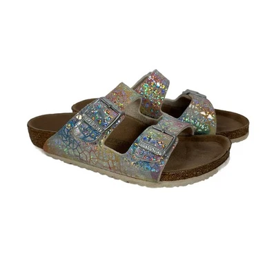 Birkenstock Kids Arizona Vegan Rainbow Hologram & Silver Sandals Size 32 / US 1 - Image 1 of 4