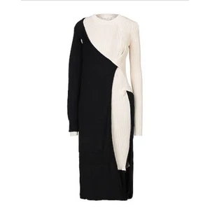 Bottega Veneta Knitted Ribbed Twist Front Black/Cream Midi Dress Size 4 - Picture 1 of 21