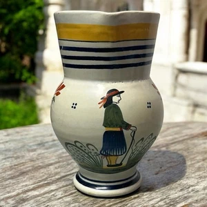 Vintage France Henriot Quimper Faience Pottery Paysan Decor Pitcher 7 1/2” - Picture 1 of 8
