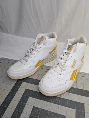 Zapatilla deportiva para mujer Reebok Club High Top blanca amarilla a rayas talla 8,5 Foto 1 de 4