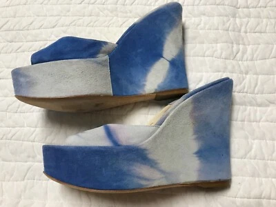 Sandalias BRIAN ATWOOD Azul/Blanco/Lila Pálido Gamuza Teñida con Corbata Plataforma Deslizable 36 Foto 1 de 4
