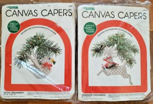 NEW Lot 2 Canvas Capers Leisure Arts KIT Reindeer Dove ORNAMENT Dick Martin 406 - Picture 1 of 2