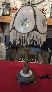 Meyda Tiffany Brass Rope Filigree/Floral Pearl Glass Shade Table Lamp 29' (N/W)  - Picture 1 of 13