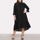 Irregular Hemline Long Sleeve Dress for Plus Size Women in Solid Color