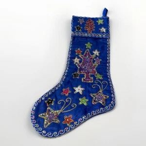 Neu Pier 1 Imports Perlen Ornament Weihnachtsstrumpf Satin blau wunderschön - Bild 1 von 3