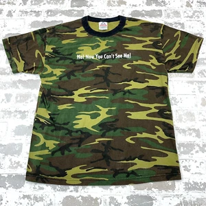 Vintage Camo Shirt Men Large Green Tee 90s Y2K USA Army Skate Joke Funny Ringer - Picture 1 of 10