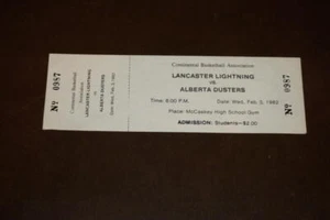 1982 CBA CONTINENTAL BASKETBALL FULL TICKET LANCASTER LIGHTNING /ALBERTA DUSTERS - Bild 1 von 2