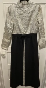 Vintage Leslie Faye 60s Black &  Silver Lame Slit Maxi Dress 38” Bust 55” Length - Picture 1 of 16