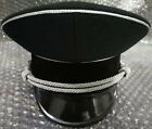 GERMAN ALLGEMEINE GENERAL OFFICER WW2 BLACK VISOR HAT CAP With Metal insignia