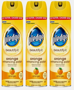 3 PLEDGE Orange Clean Furniture Polish Spray Dust Shine Protect 9.7 oz 72373 NEW - Picture 1 of 2