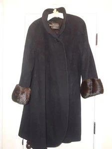 Anne Klein II Damenmantel schwarz Wolle und Pelzbesatz Größe 12 Neiman Marcus - Bild 1 von 12