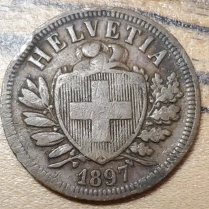 RARE KEY DATE 1897 B Switzerland 2 Rappen (428,000 Mintage) *X15 - Picture 1 of 3