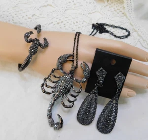 Scorpion Spider Marcasite Jewelry Set Pendant Necklace, Bracelet and Earrings - Picture 1 of 12