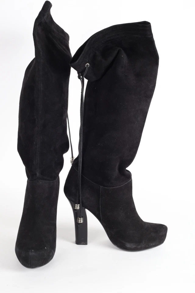 Botas hasta la rodilla BCBGirls negras gamuza plataforma holgada punta elegante talla 7 B Foto 1 de 4