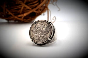 Antique IMPERIAL ring 19t 1915 Men Emperor Tsar Nicholas II coin Silver - Picture 1 of 20