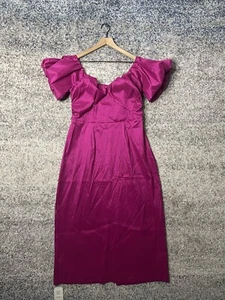 Abercrombie & Fitch Taffeta Off The Shoulder Midi Dress Fuchsia Pink XL Petite - Picture 1 of 16