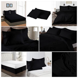 100% Egyptian Cotton 1200 Thread Count Black Stripes Select Bedding Sheets - Picture 1 of 25