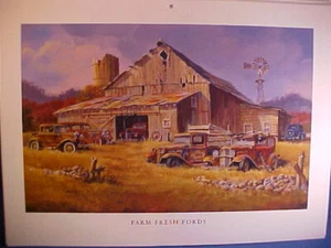 1930,1931 Model A,1932,1933,1937,1940 Ford, 33 truck barn junkyard Dale Klee art - Picture 1 of 1
