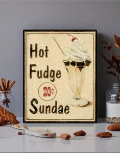 Vintage Hot Fudge Sundae Sign Counted Cross-Stitch Pattern Needlepoint - Picture 1 of 2