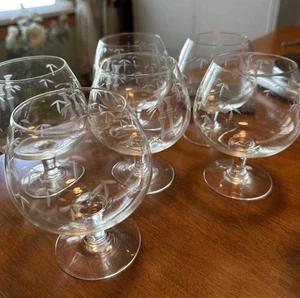 Vintage Set Of 6 Noritake Sasaki Etched Bamboo Brandy Glasses Mid-Century EUC - Picture 1 of 9