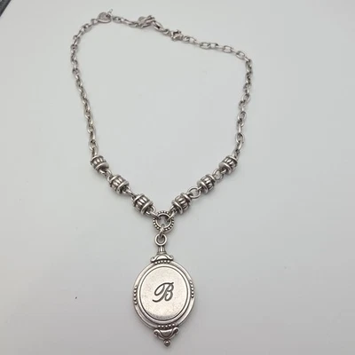 Collar Medallón Plata BRIGHTON Inicial B Barril Cuentas Trigo Placa Plata 18" Foto 1 de 4