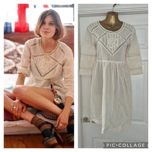 TOPSHOP IVORY CREAM VINTAGE ROSE LACE MINI TUNIC DRESS UK 10 Us 6 Alexa Chung - Picture 1 of 10