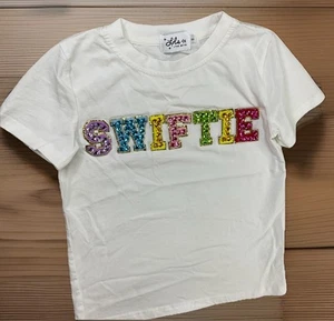 Lola The Boys Swiftie T-Shirt Beaded Rhinestones Short Sleeve Taylor Swift Sz 8 - Picture 1 of 7