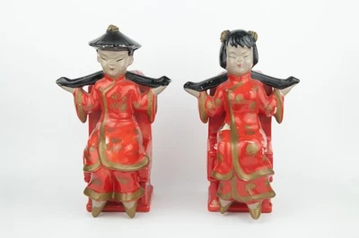 Oriental Chinese Sitting Figures Traditional - Worn Condition - Image 1 of 4