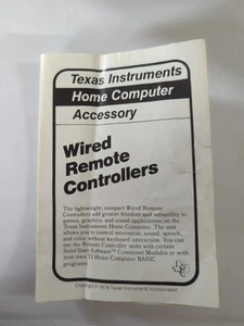 1979 Texas Instruments Home Computer Wired Remote Controllers User's Manual - Picture 1 of 2