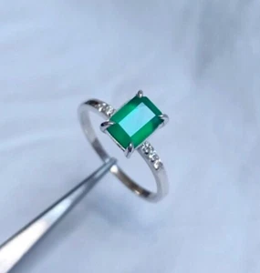Anillo baguette de ónix verde natural 925 plata esterlina ónix hecho a mano j... - Imagen 1 de 13