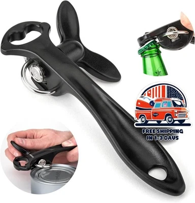 Abrilatas de Seguridad 2 en 1 Abrilatas Manual de Borde Liso Abridor de Botellas Foto 1 de 4