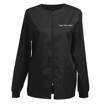 Personalized Embroidered Women’s Scrub Jacket, Zip Front Warm-Up Workwear — Add - Image 1 of 4