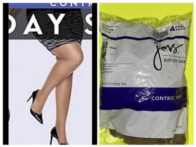 JMS Just My Size 2X Control Top Pantimedias Beige Desnudo 89 Puntera Reforzada 4 Paquete/Par Foto 1 de 4