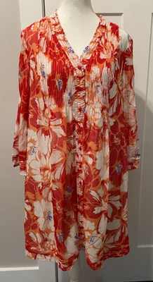 DIANE VON FURSTENBERG Womens LAYLA DRESS 3/4 Sleeve Peach Red Floral SILK Sz 10 - Image 1 of 4