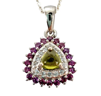 Vesuvianite Rhodolite & Zircon Pendant & 20" Chain Platinum Over Sterling Silver - Image 1 of 4